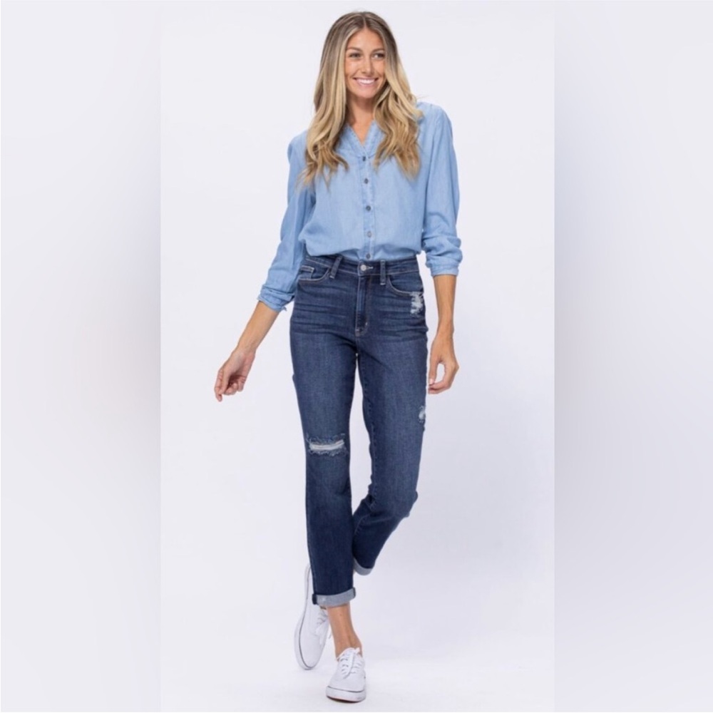 Judy Blue High Rise Destroy Boyfriend Jeans Medium Wash 22W